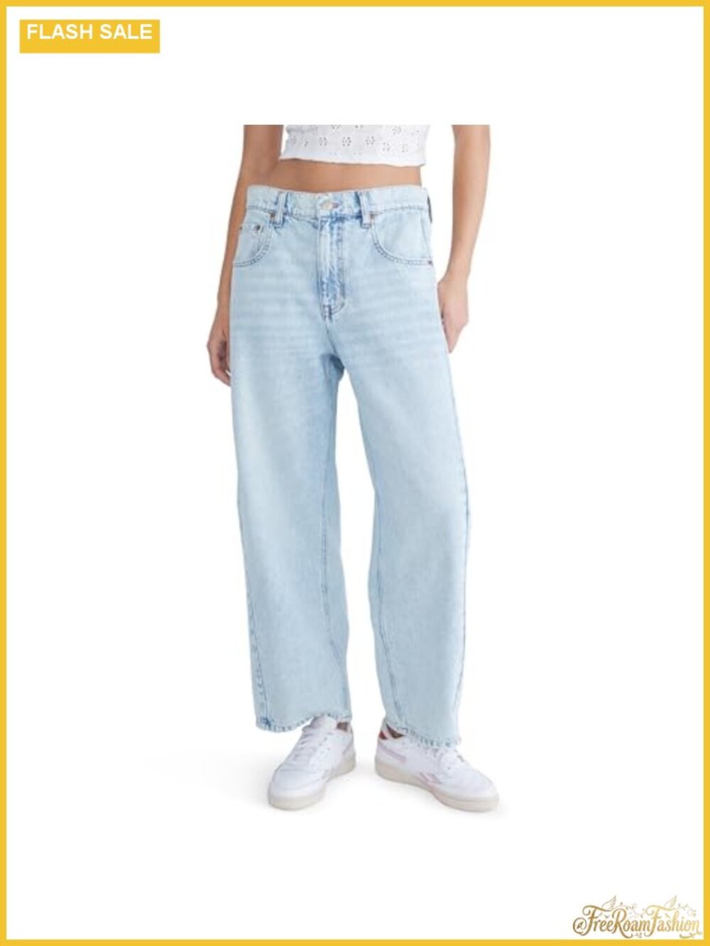 Aeropostale Women's Mid-Rise Barrel Leg Jeans Cropped Relaxed Fit Rigid Denim